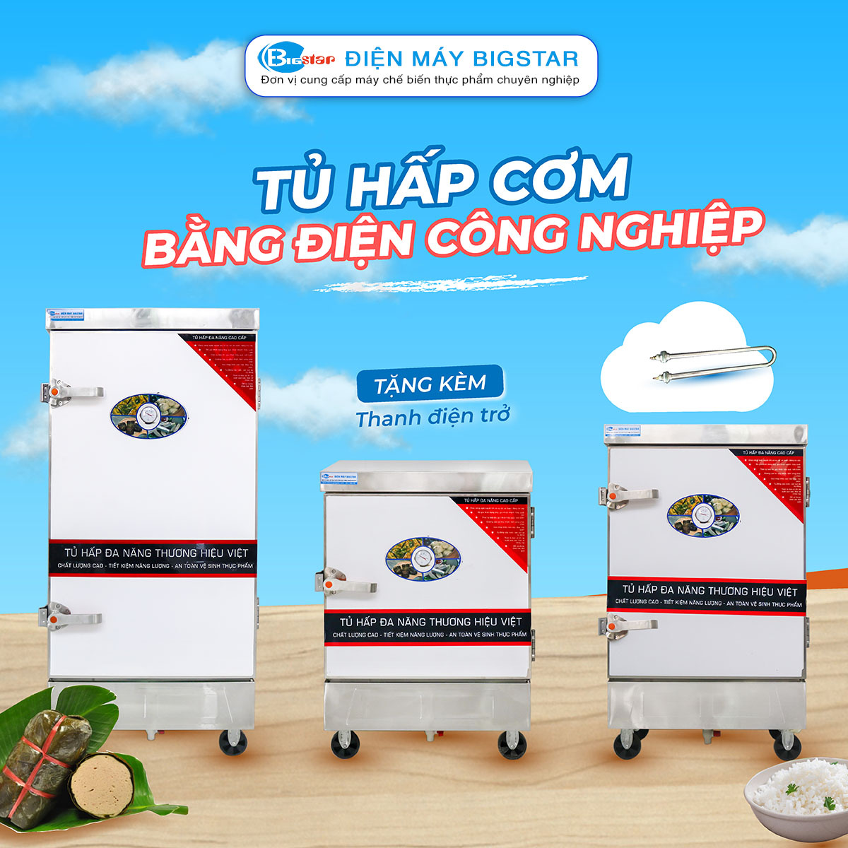 Tủ nấu cơm 10 khay dùng điện